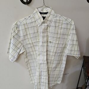 Men's White and Yellow Plaid Button Down Shirt